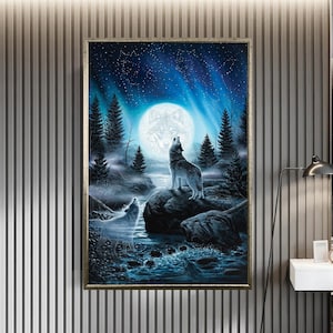 Howling Wolf Wall Decor, Extra Large Wall Art, Large Farmhouse, Jungle Wolf canvas, Animal Canvas print, Trendy Wall Art