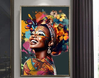 African Woman Wall Art ,African Woman Canvas Print,African American Home Decor ,African Wall Decor ,Black Woman Makeup Home Decor