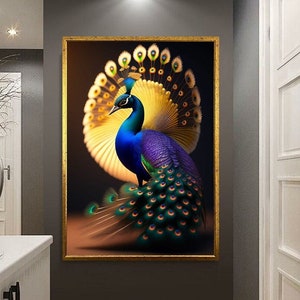 Golden peacock design canvas print wall decor, Golden Peacock on the Tree, canvas wall print, Canvas painting ready to hang, home art