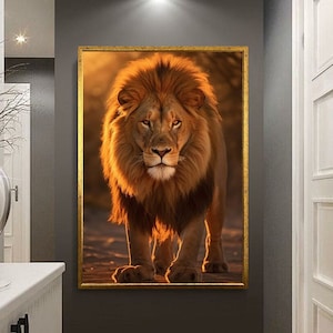 lion canvas wall art, lion canvas print, wall art home decor, ready-to-hang decoration, modern home decor