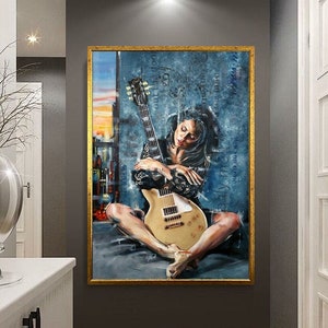 Arte de pared en lienzo con guitarra pop art, decoración de pared en lienzo con guitarra colorida, arte musical, pintura en lienzo con guitarra, impresión en lienzo lista para colgar