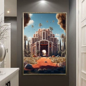 Lienzo de biblioteca surrealista, decoración de biblioteca, pósteres de biblioteca, decoración de sala de lectura, arte surrealista