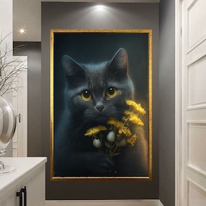 Cute cat canvas wall art, cat eating canvas wall art, confused cat canvas print art, cute animal canvas wall decor Free Shipping