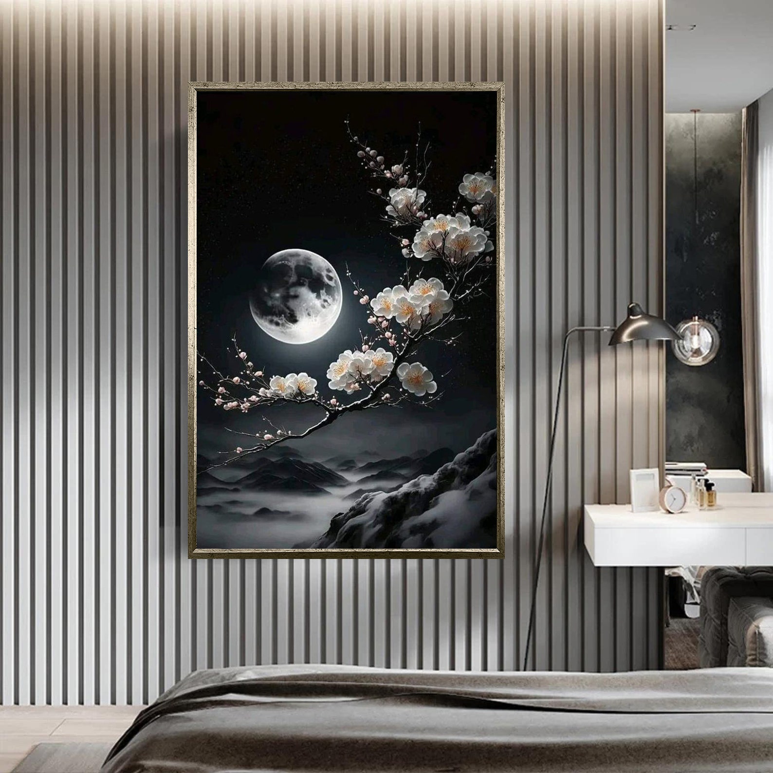 Full Moon Wall Art, Night Sky Canvas, Moon Retro Style Decor Art, Milky ...