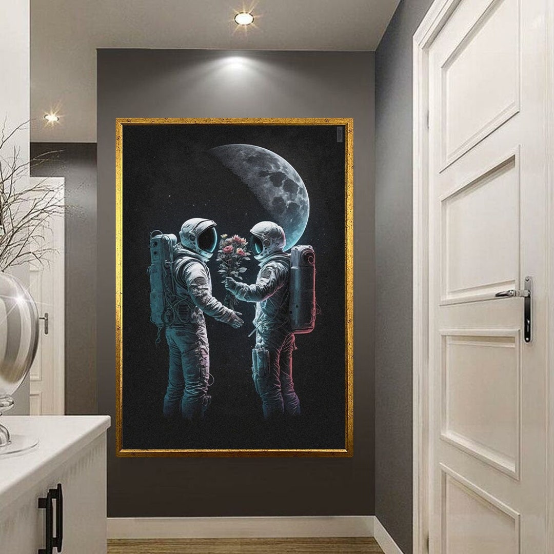 Nasa Astronaut Love in Space Canvas Wall Art Print , Flowers and ...