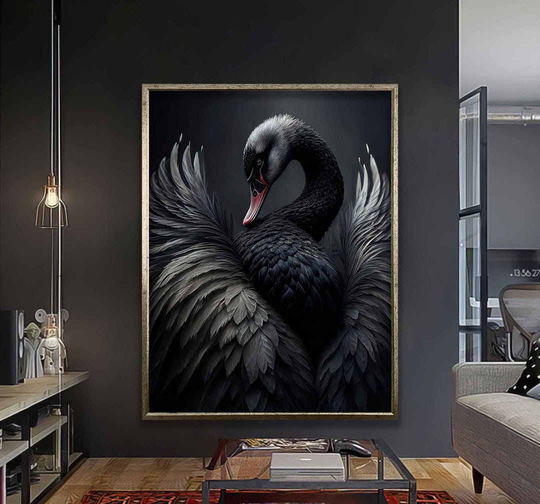 Majestic Black Swan Wall Art - Elegant Feathered Canvas for Living Room ...