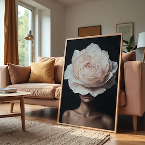Rose Head Canvas Print – Surreal Floral Woman Portrait – Feminine Wall Art