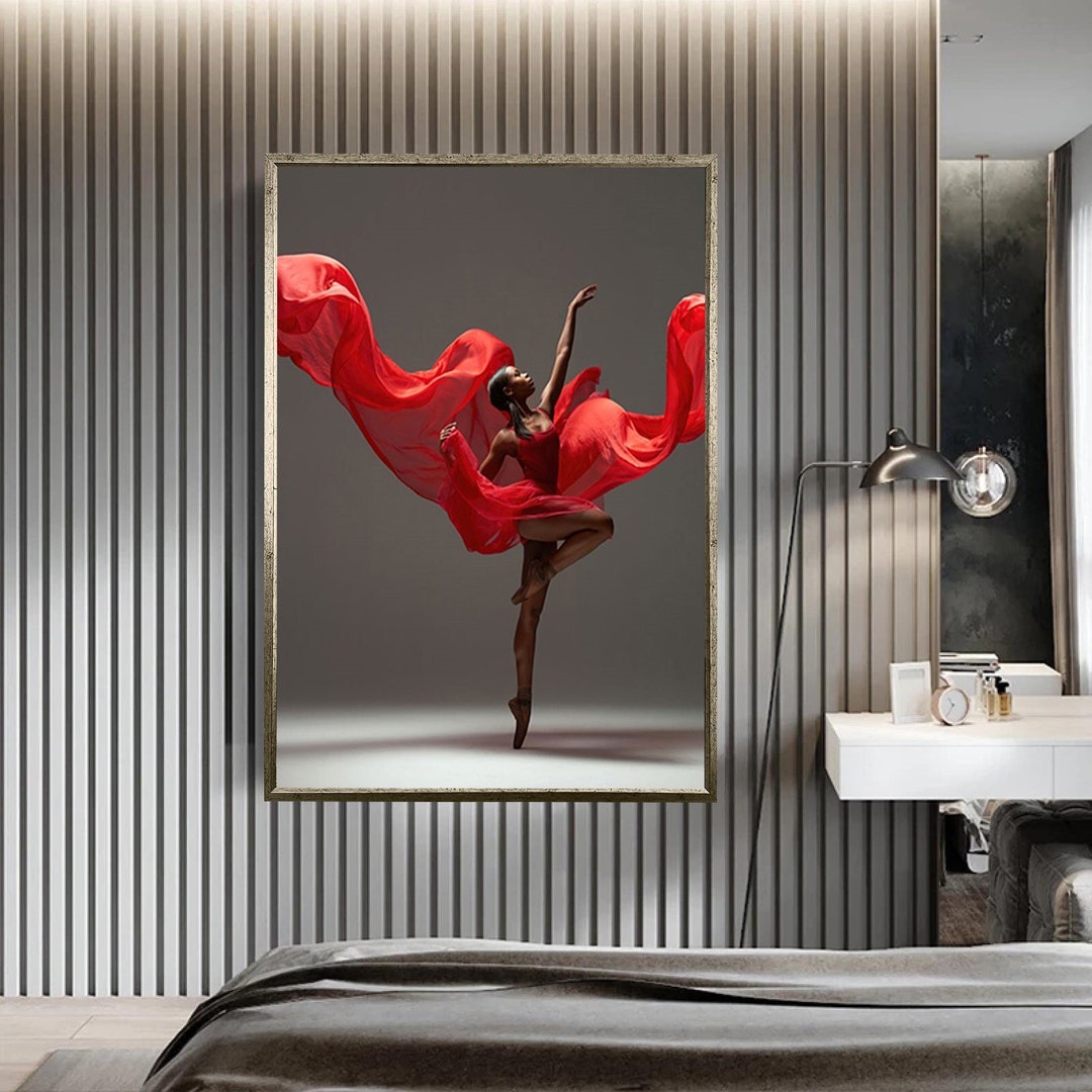 Dancing Red Ballerina Wall Art Canvas, Woman Figurative Dancer Print