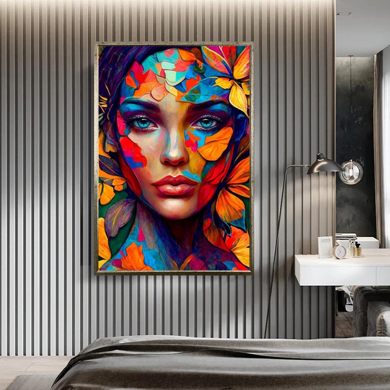 Woman in Blue Canvas Wall Art, Black Woman Canvas Print, Woman Portrait, Print Canvas Wall Decor