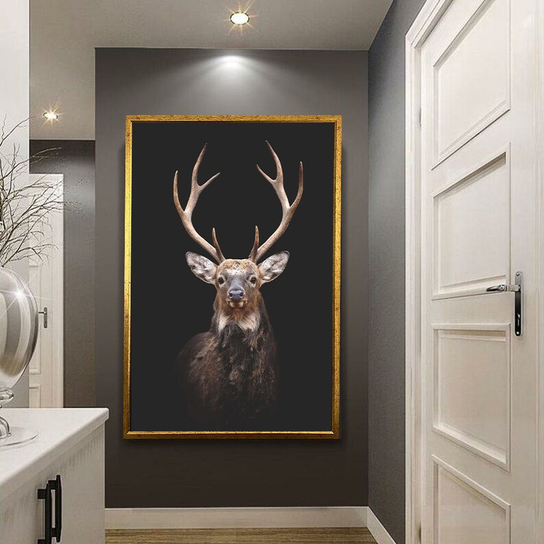Deer Canvas Print Black and White Deer Wall Art Animal Wall Decor Deer