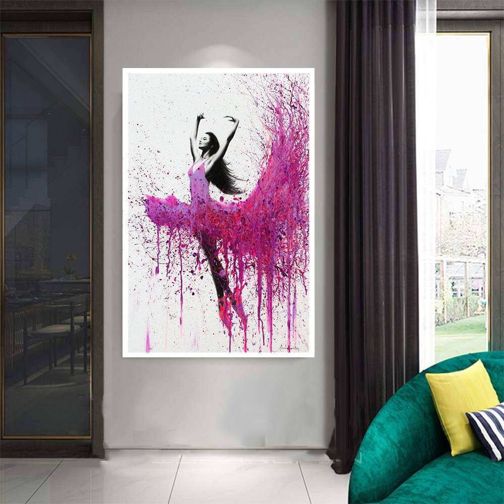 Dancing Red Ballerina Wall Art Canvas, Woman Figurative Dancer Print