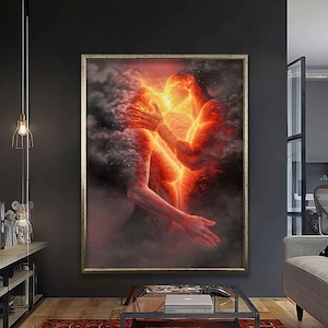 Arte mural de pareja apasionada: lienzo abstracto romántico para sala de estar, dormitorio o decoración de regalo