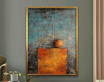 Luxurious Golden Moon Abstract Painting with Rich Textured Background – Elegant Wall Art for Sophisticated Decor