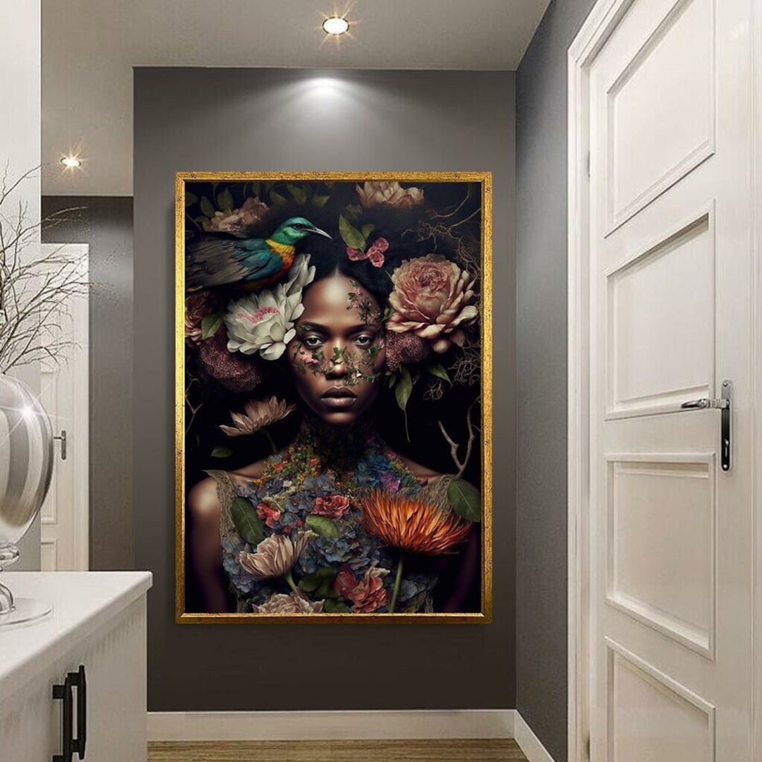 African Woman Canvas Wall Art, Black Woman Canvas Print, Woman Portrait