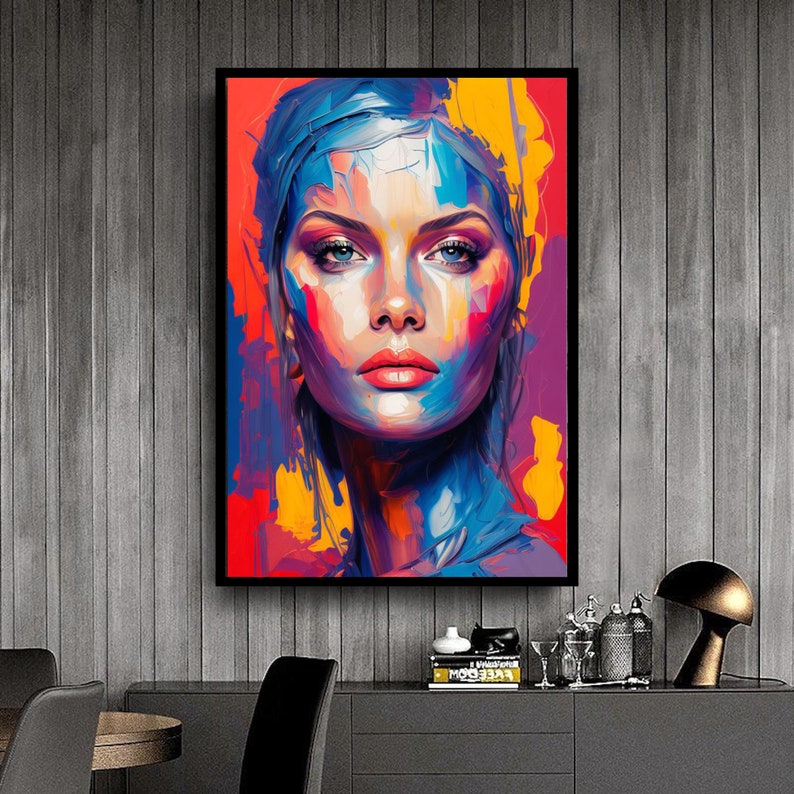 Colorful Woman Portrait Canvas Wall Art Abstract Colorful Etsy Denmark