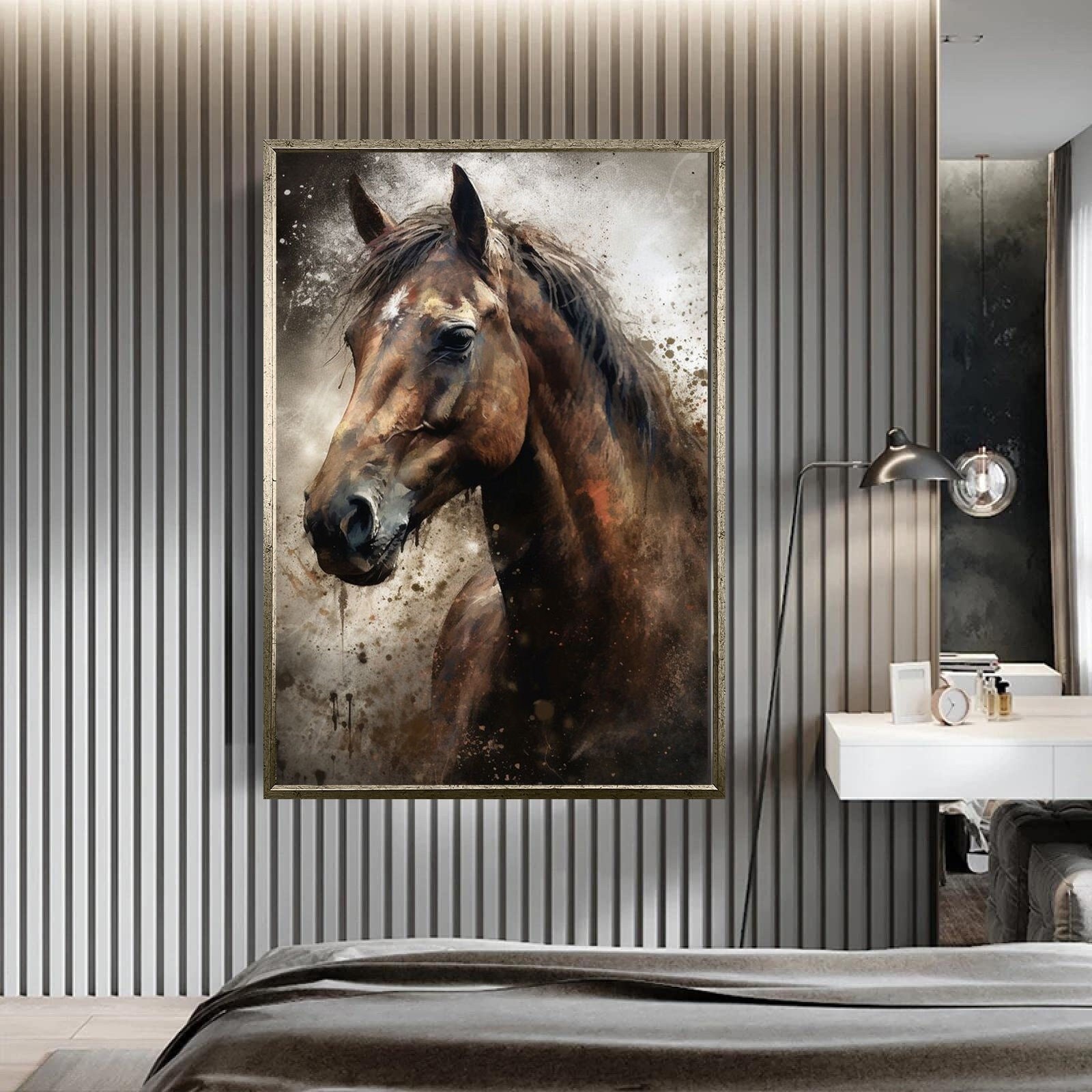 brown horse canvas print , prancing horse canvas wall art , race horse canvas painting , horse portrait canvas print , ready to hang canvas