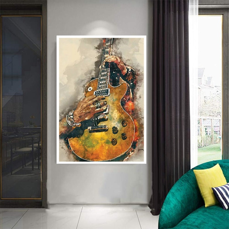 Guitar Colorful Paint Canvas Print Wall Art, Guitar Canvas Print, Large