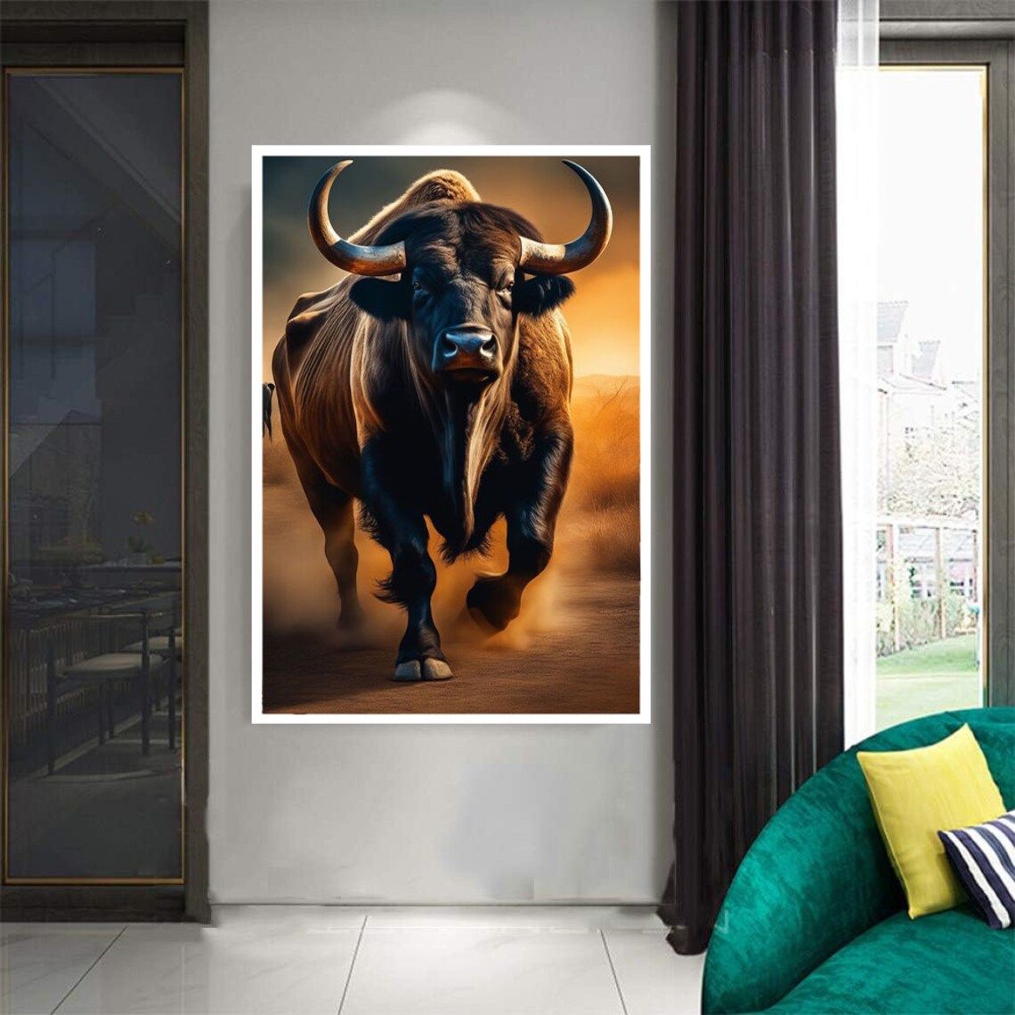 Bull Canvas Wall Art,animals Home Decor,bull Home Decor, Bull Canvas
