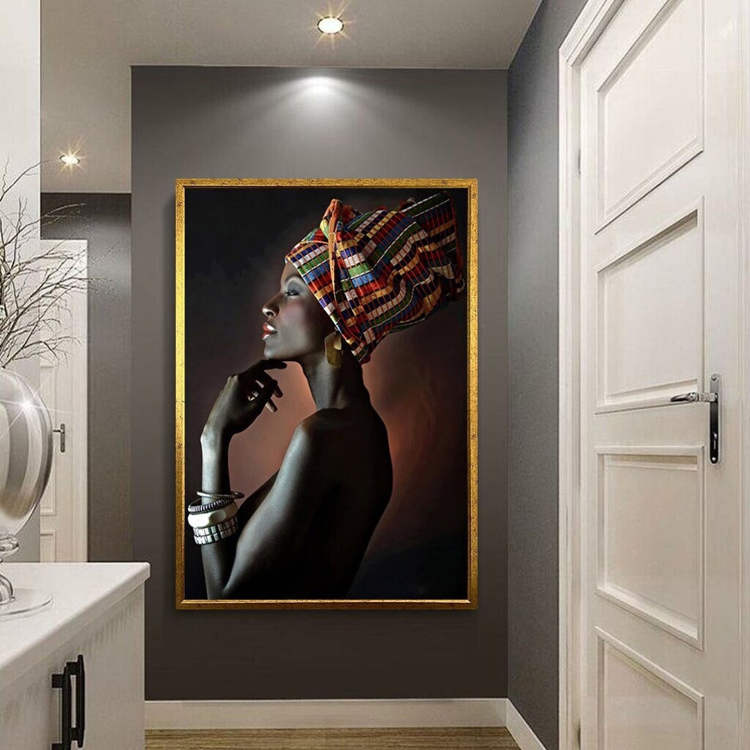 African Woman Canvas Wall Art, Black Woman Canvas Print, Woman Portrait