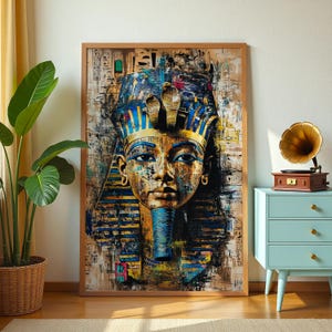 Egyptian Pharaoh Canvas Art – Ancient Egypt Wall Decor – King Tutankhamun Inspired Print
