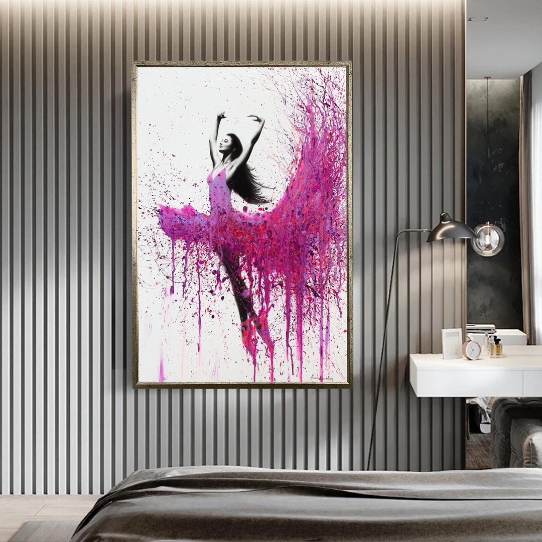 Dancing Red Ballerina Wall Art Canvas, Woman Figurative Dancer Print