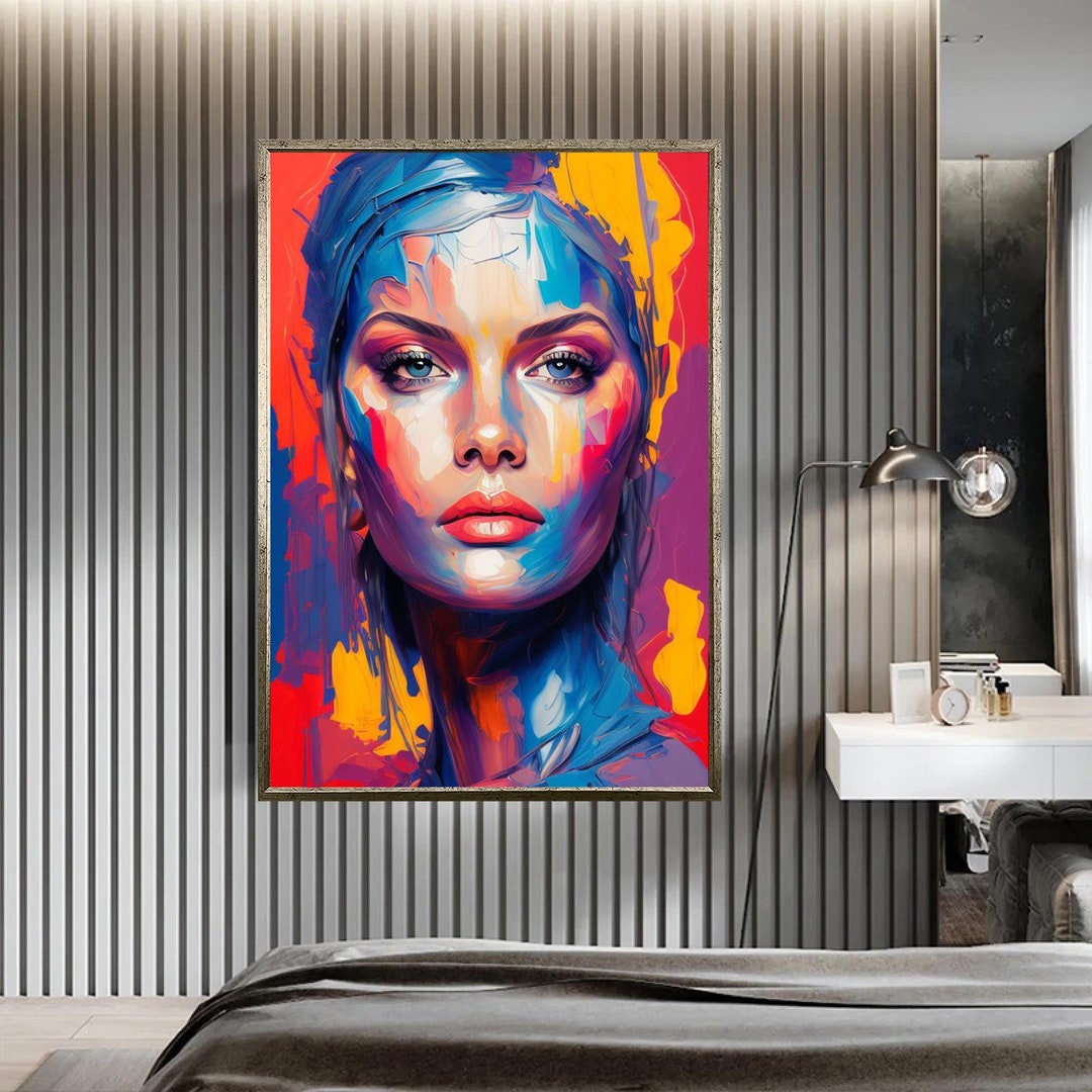 Colorful Woman Portrait Canvas Wall Art Abstract Colorful Etsy Denmark