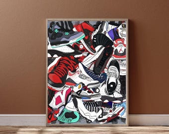 Sneaker Collage Art Print Vibrant Streetwear Wall Art Bold