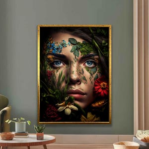 Nature Goddess Portrait - Floral Face Art Print, Fantasy Wall Decor, Surreal Botanical Artwork