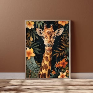 Tropical Giraffe Art Print - Whimsical Jungle Animal Wall Decor - Colorful Nature-Inspired Artwork for Home