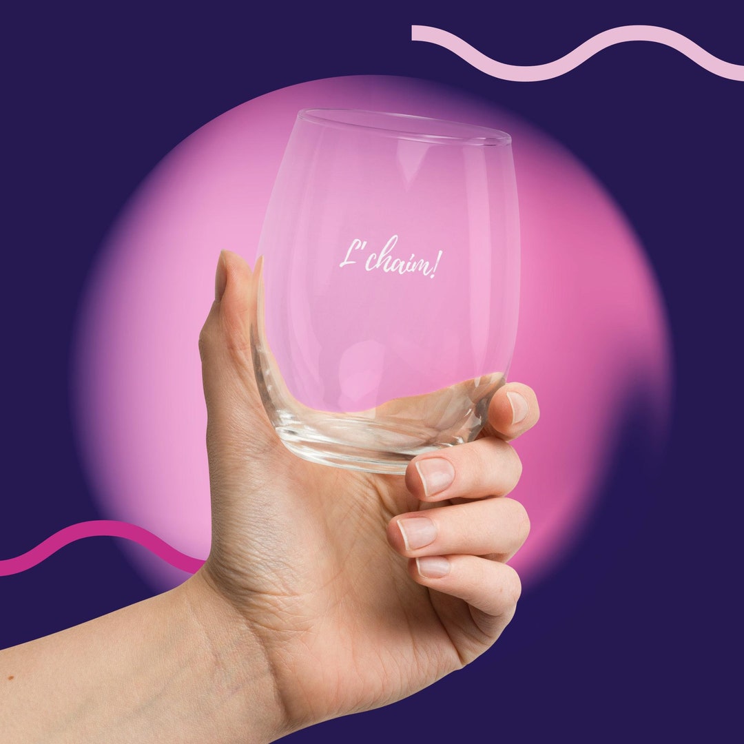 L'chaim Stemless Wine Glass, Jewish Wine Glass, Purim Gift Etsy