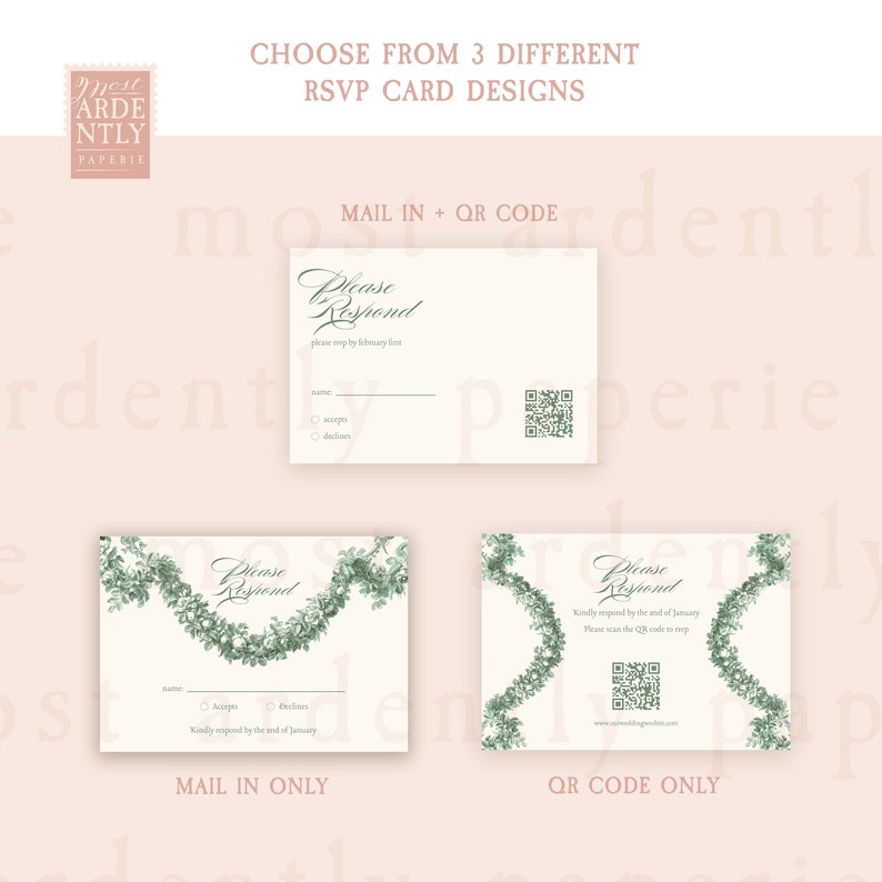 Greenery Wedding Invitation Instant Download, Editable Wedding Templates, DIY Wedding Invitations, Wedding Invitations, QR code RSVP, 5x7 image 4