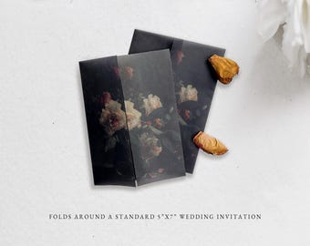 Benutzerdefinierte Pergament-Jacken für Hochzeitseinladungen, vorgefaltete Pergament-Einladungsverpackung, Laden Sie Ihr Design für Hochzeitseinladungen und Kunsthandwerk hoch