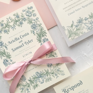 Dainty Cottage Core Wedding Invitation, Editable Wedding Templates, DIY Wedding Invitations, Garden Wedding Invitations,QR codeRSVP,5x7