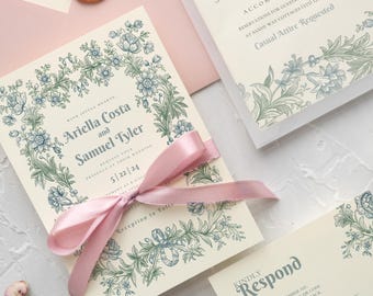 Dainty Cottage Core Wedding Invitation, Editable Wedding Templates, DIY Wedding Invitations, Garden Wedding Invitations,QR codeRSVP,5x7