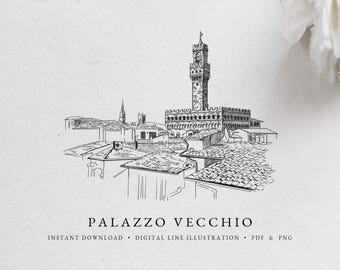 Lijntekeningen Palazzo Vecchio: locatietekening Florence, Italië (PNG, pdf)
