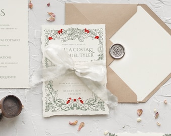 Botanical Christmas Wedding Invitation, Editable Wedding Templates, DIY Wedding Invitations, Illustrated Wedding Invitations,QR codeRSVP,5x7