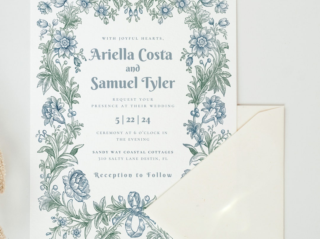 Botanical Wedding Invitation Template: Cottage Core Floral Design (5x7 ...