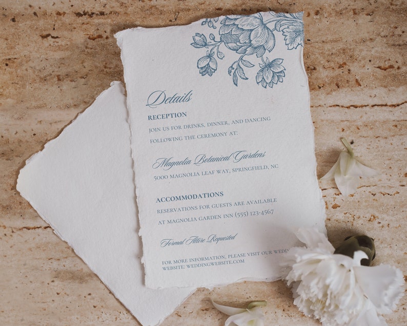 Dusty Blue Botanical Printable Wedding Invitation, Editable Wedding Templates, DIY Wedding Invitations, Floral Wedding, QR code RSVP, 5x7 image 4