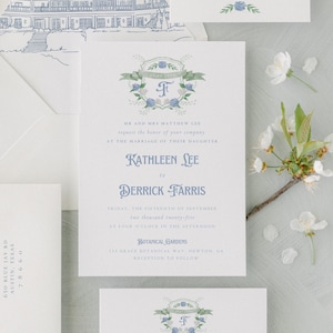 Modèle de faire-part de mariage écusson aquarelle fantaisiste, ensemble d'invitations à imprimer, ensemble de faire-part de mariage floral, écusson de mariage de conte de fées