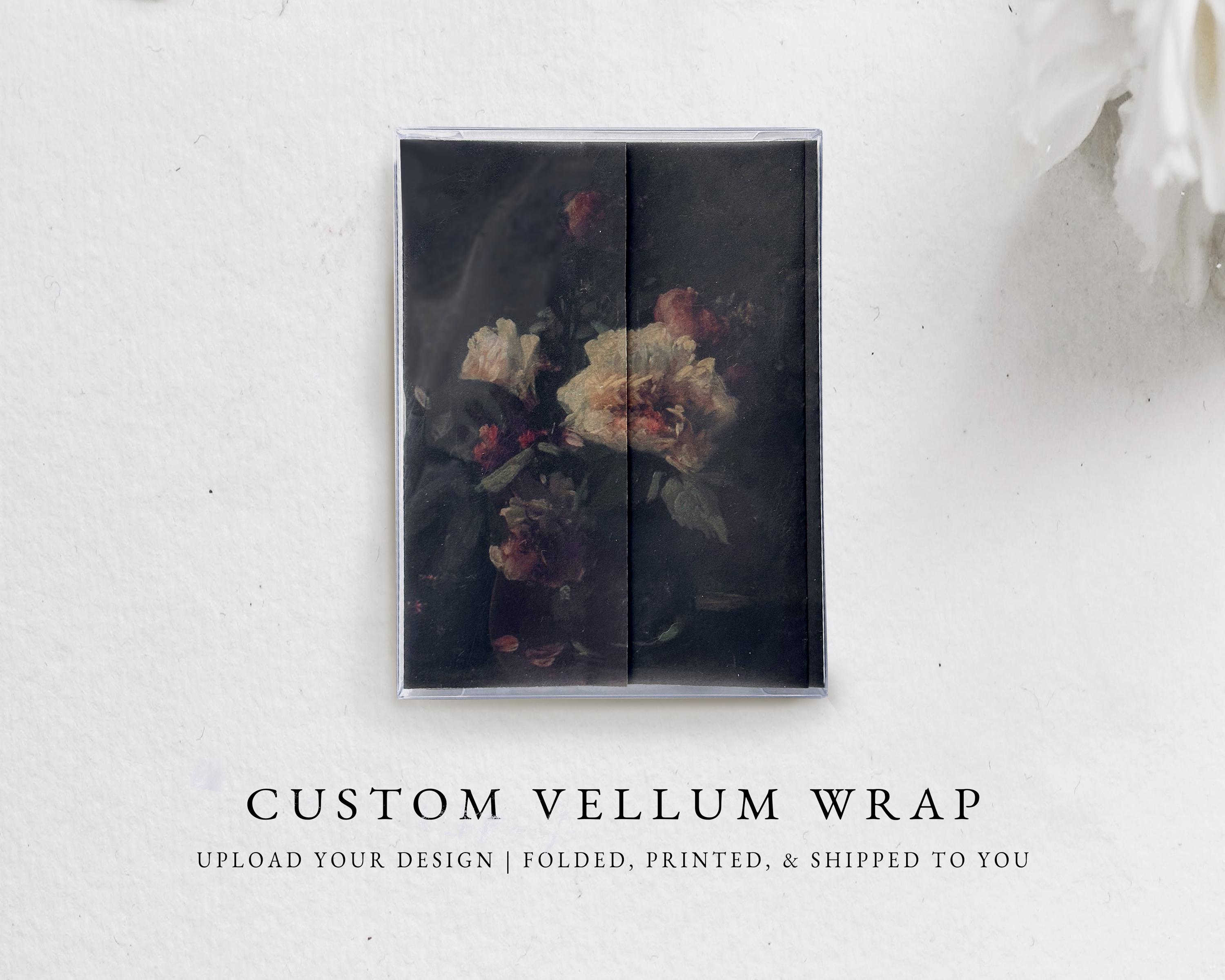 Benutzerdefinierte Pergamentjackenverpackungen, vorgefaltet und personalisiert, Pergament-Hochzeitsverpackung, Laden Sie Ihr Design für Hochzeitseinladungen und Kunsthandwerk hoch