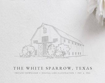 The White Sparrow Barn, Quinlan, Texas Venue Line Art Illustration (PNG, pdf)