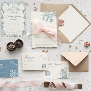 Dusty Blue Botanical Printable Wedding Invitation Suite , Editable Wedding Templates, DIY Wedding Invitations, Floral Wedding, RSVP, 5"x7"