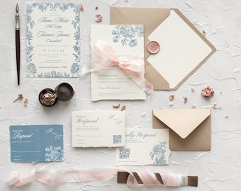 Dusty Blue Botanical Printable Wedding Invitation Suite , Editable Wedding Templates, DIY Wedding Invitations, Floral Wedding, RSVP, 5&quot;x7&quot;