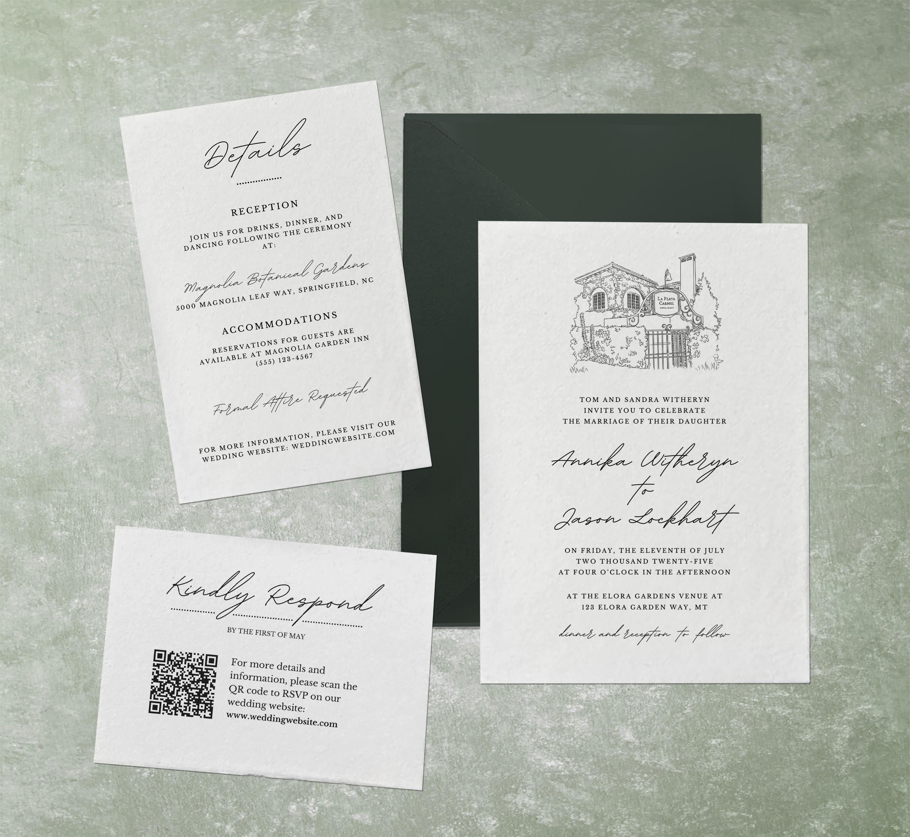 Custom Wedding Venue Sketch Suite, Wedding Venue Invitations Set | Consultation for a Custom Suite