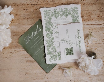 Botanical Green Garden Wedding Invitation Suite Editable, Green Edit Wedding Templates, A7 Wedding Invitations, Woodland Wedding Invitations