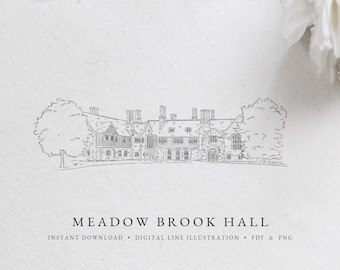 Meadow Brook Hall, Rochester, Michigan Locatie lijntekeningen illustratie (PNG, pdf)
