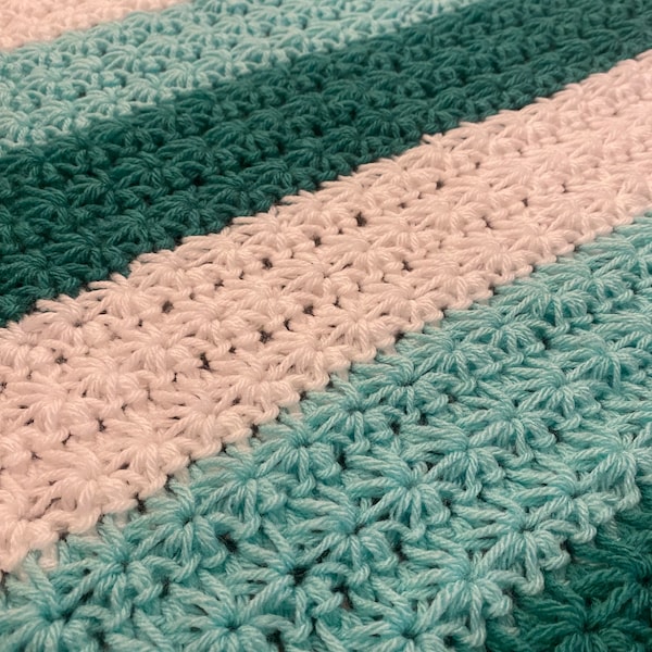 Stunning Aqua & Teal Crocheted Baby Blanket