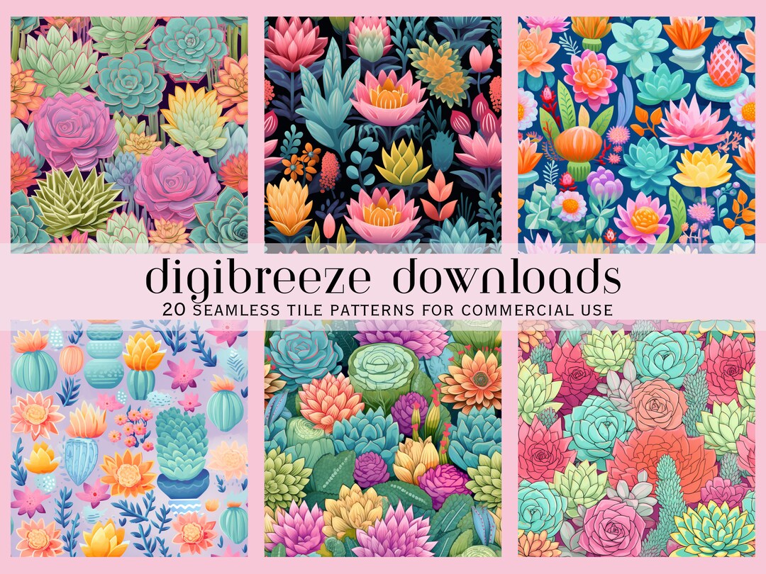 20 Pastel Succulent Seamless File, Plants Tile Pattern, Colorful ...