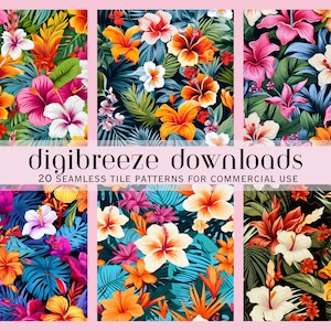 20 Tropical Flowers Seamless File, floral pattern, hawaiian Pattern