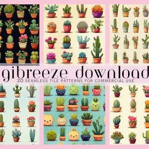 20 Cactus Seamless File, Cacti tile pattern, Plants Pattern